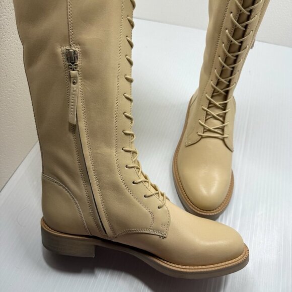 Sam Edelman Nance Boots 7M Women’s Lace Up Knee High Eggshell Leather Riding NIB - Picture 6 of 13
